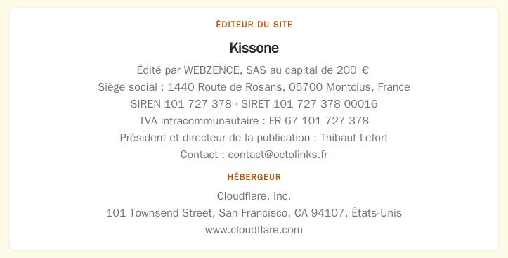Coordonnées légales de l&rsquo;éditeur et de l&rsquo;hébergeur du site