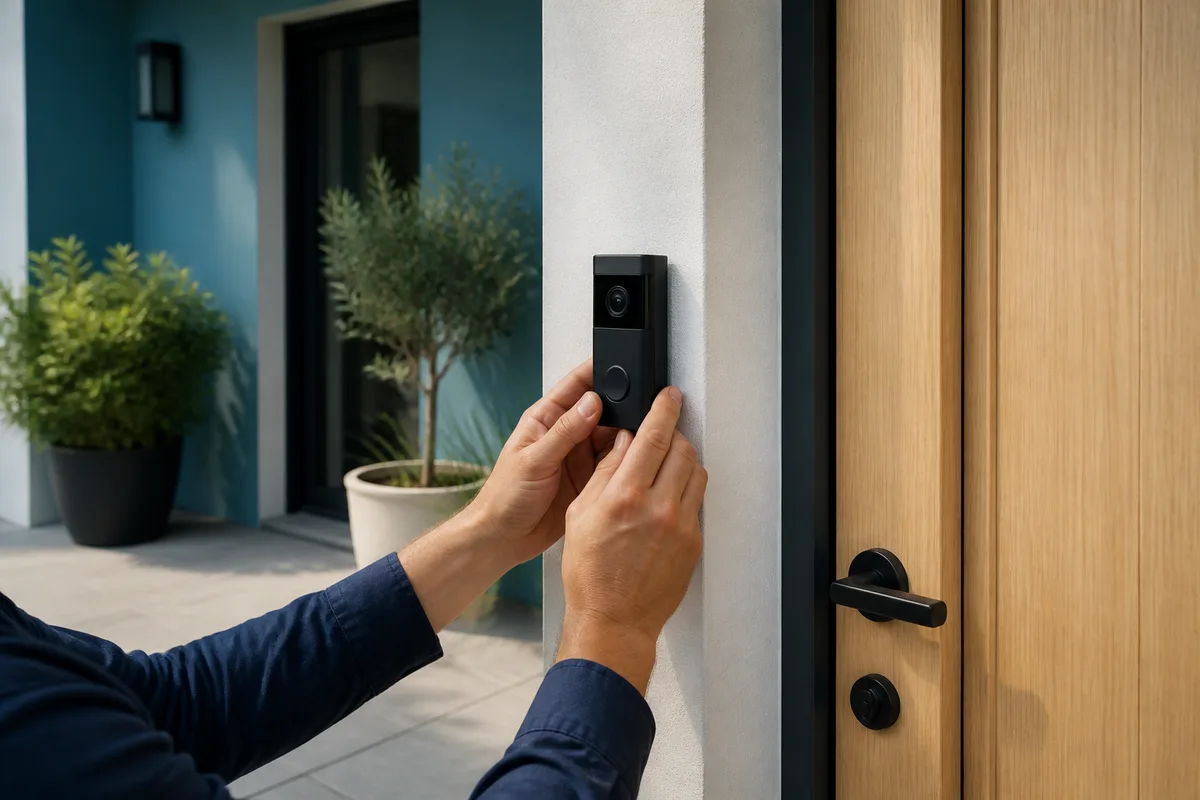 Fixation d&rsquo;une sonnette vidéo sur le montant d&rsquo;une porte d&rsquo;entrée
