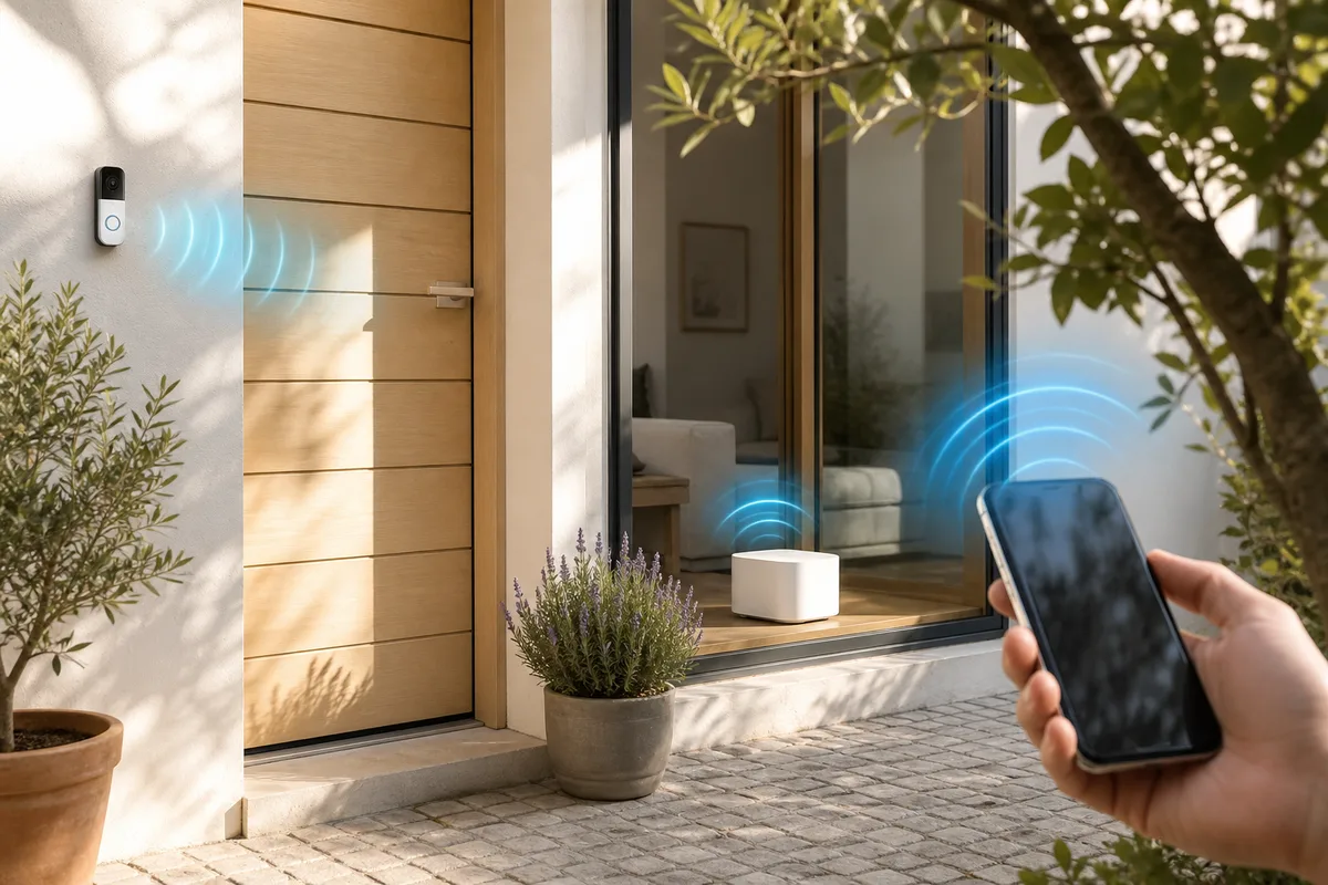 Schéma du trajet du signal entre la sonnette, la box et le téléphone